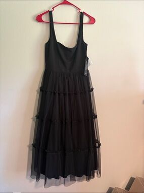 Adrianna Papell Black Tiered Tulle Cocktail Dress